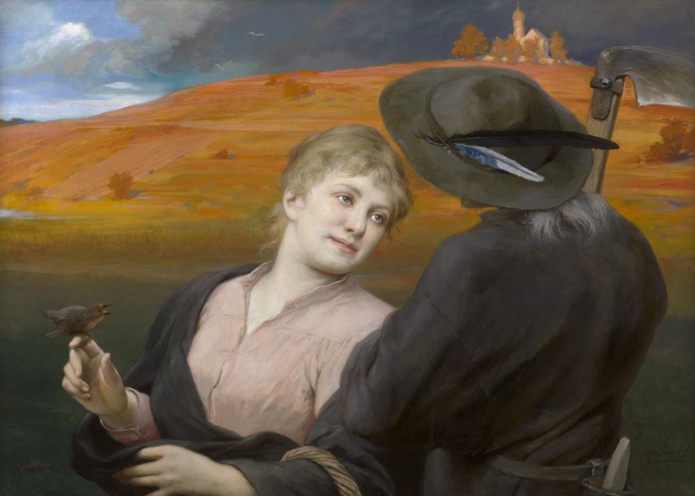 After Gabriel von Max painting by J. Bluser reference with subject, medium, signature, attribution limits, age, and condition