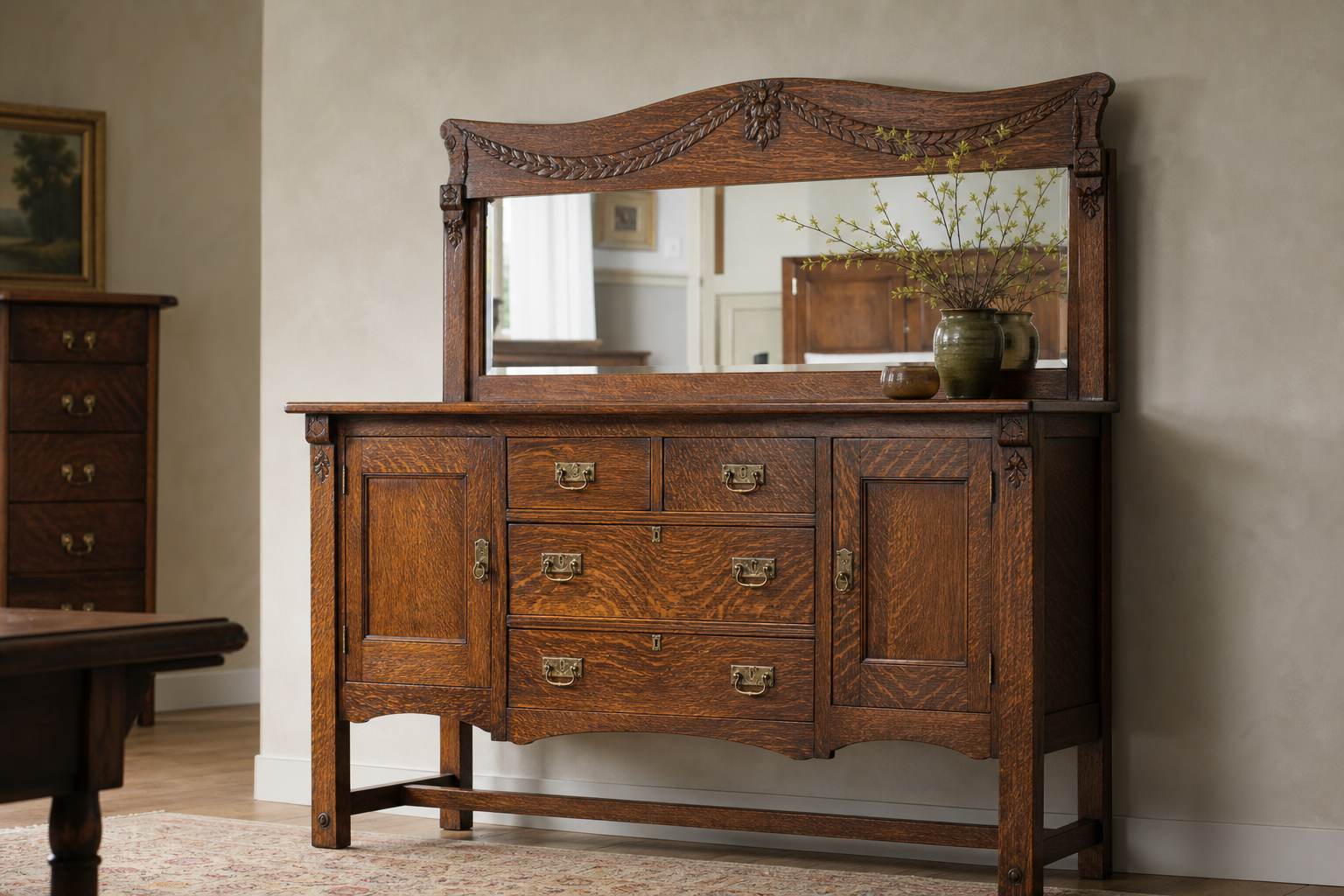 Tiger Oak Buffet Appraisal Guide: Grain, Hardware and Condition example