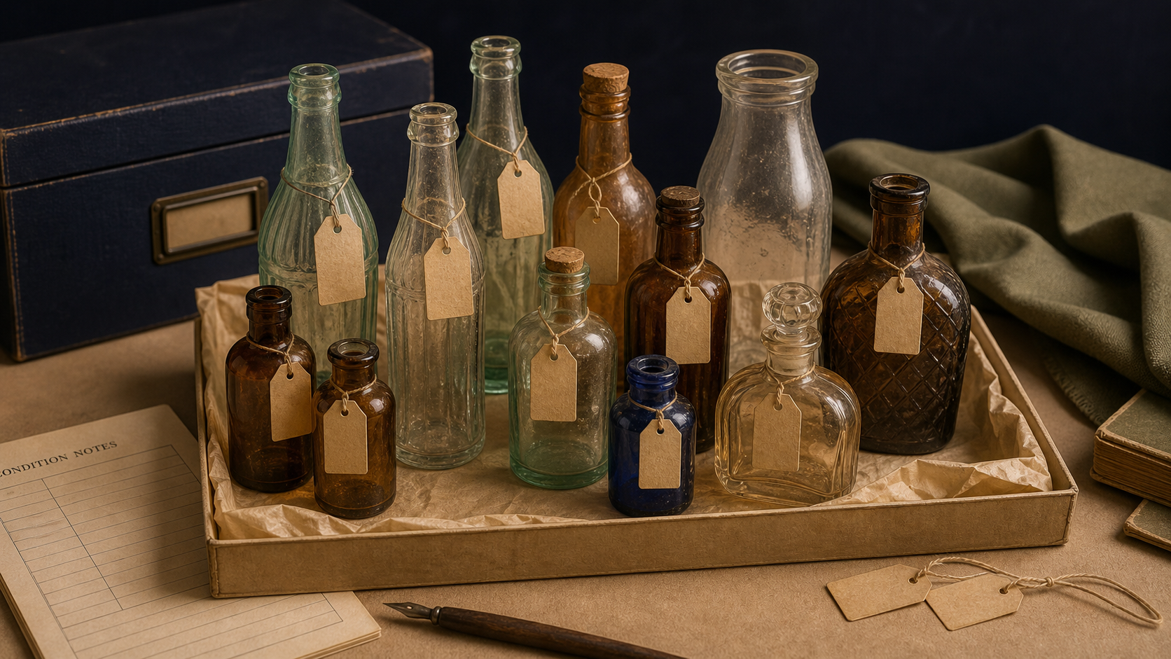 Antique bottle value reference with age, color, embossing, base marks, mold lines, closure type, condition, rarity, and market evidence