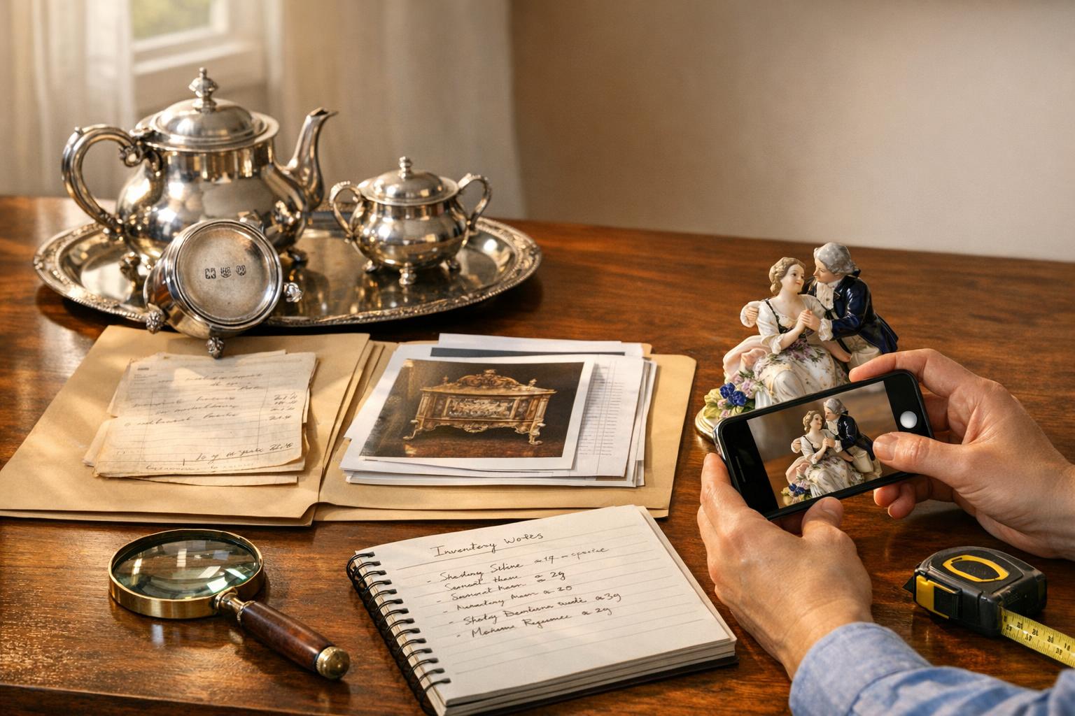 Context image for preparing antiques and documents before an appraisal.