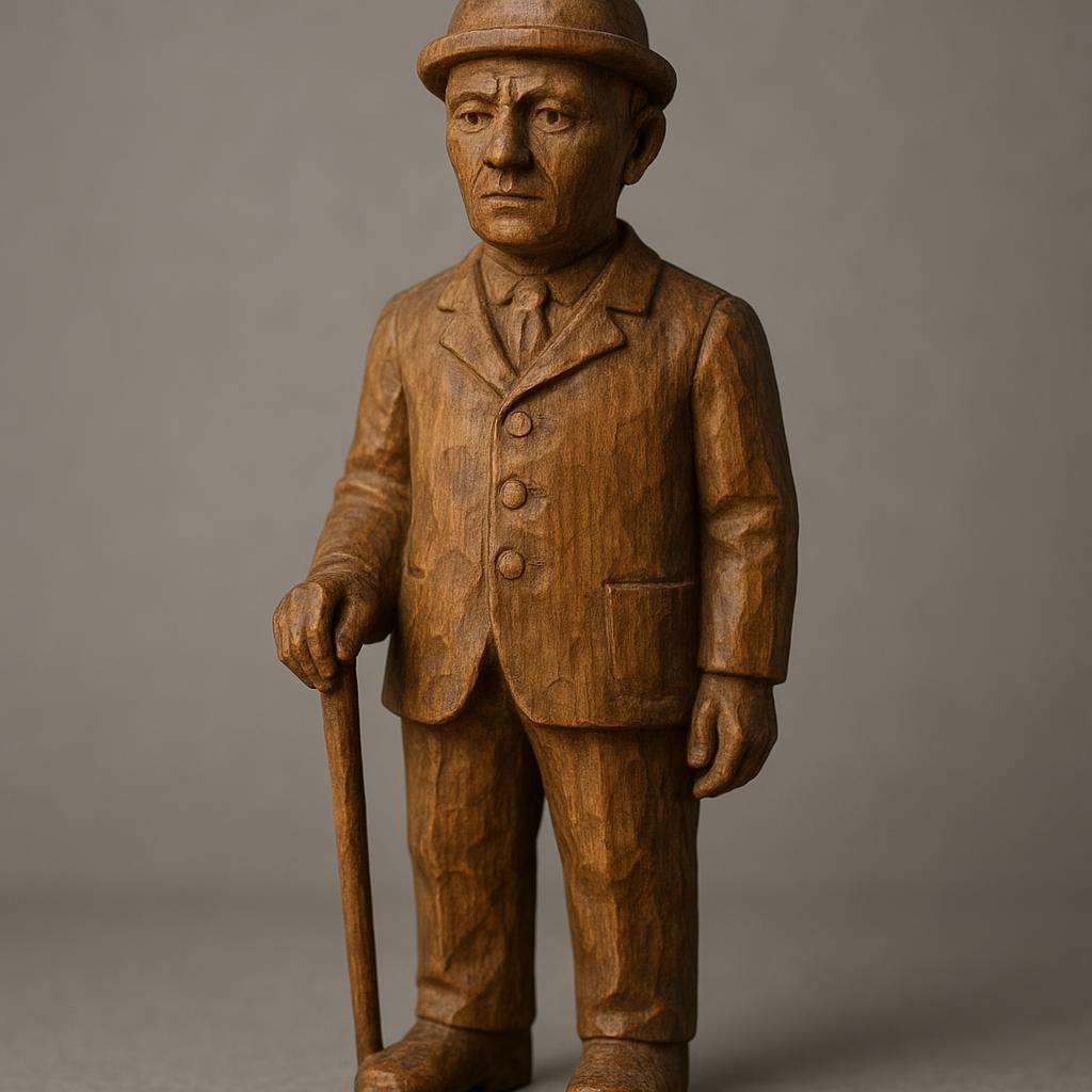 Hand-carved wood figure reference image for documenting carving, surface, repairs, and provenance