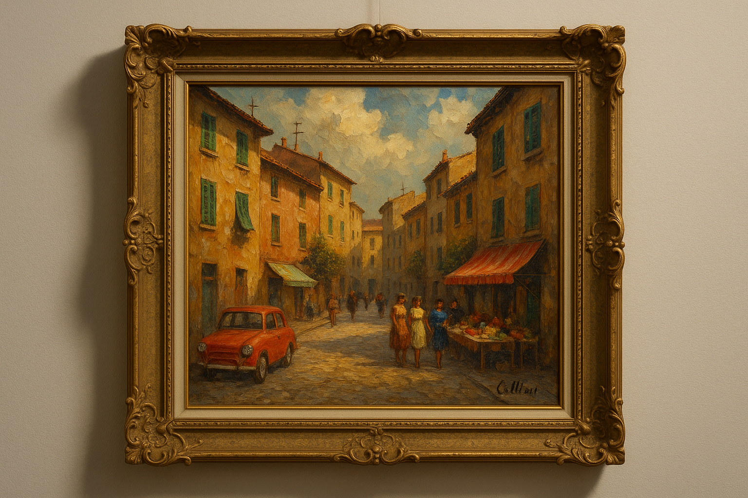 Signed Collini framed painting reference with signature, frame, back, and condition evidence