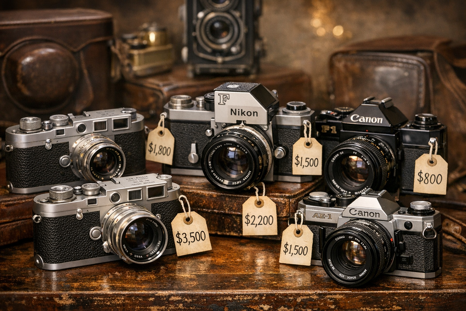 Reference image for old cameras value in today's market including brand, model, lens, shutter, serial number, accessories, repairs, photos, and condition