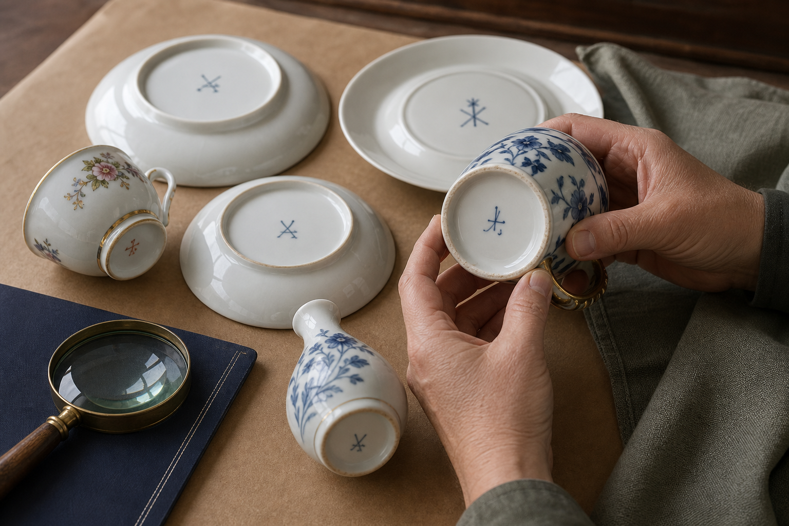 Antique tea cup markings reference showing backstamps, date codes, pattern clues, and porcelain details