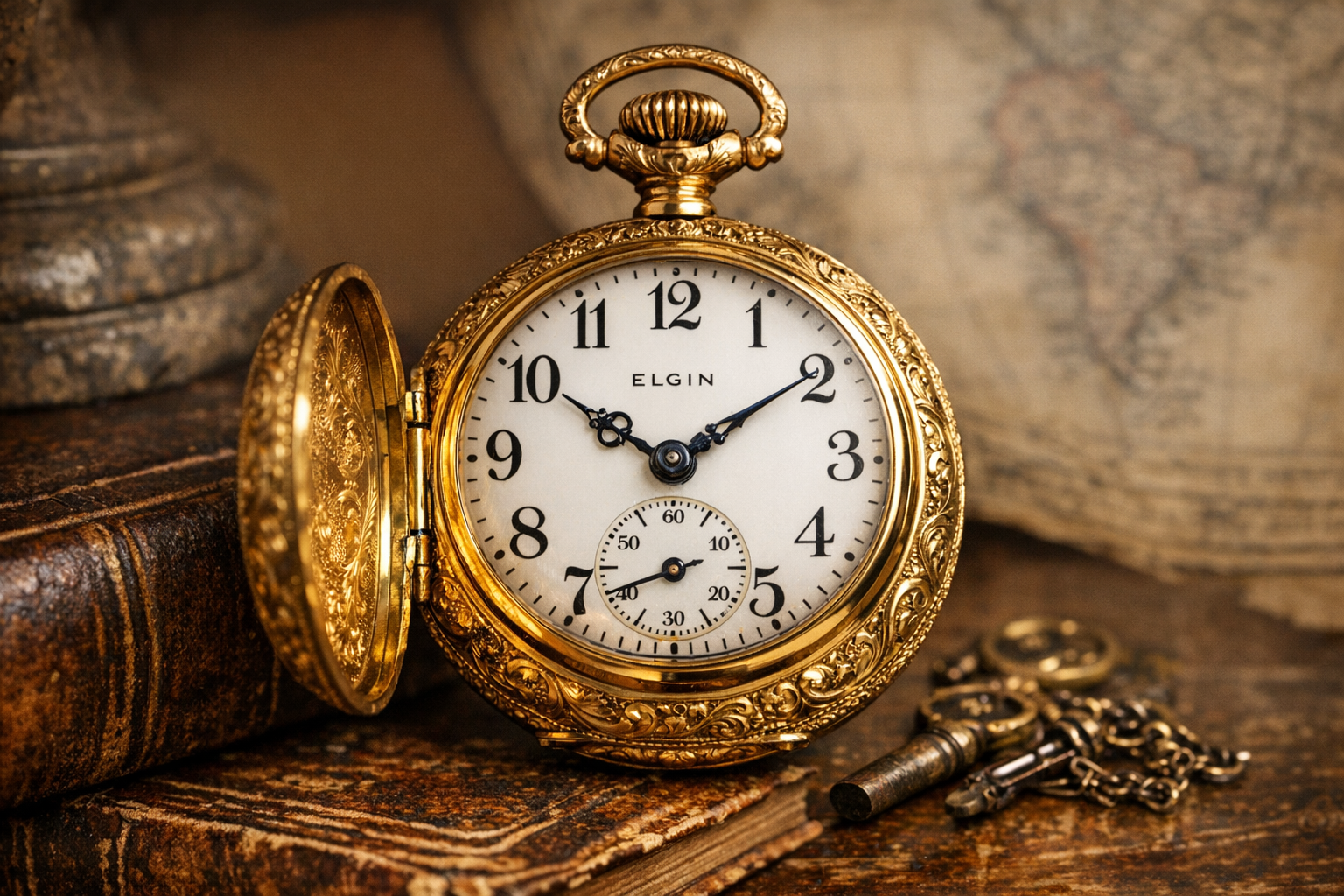Reference image for old Elgin pocket watch value including serial number, movement grade, case metal, dial, jewels, chain, service history, photos, and condition