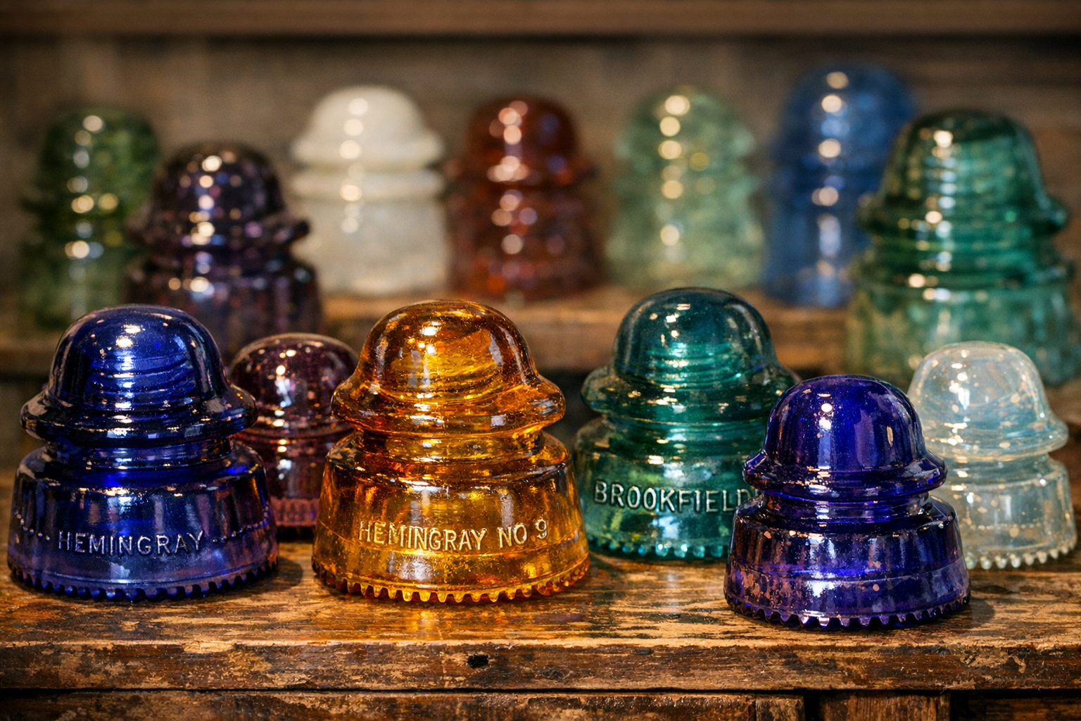 Old glass insulator value reference with CD number, maker, color, embossing, glass quality, chips, cracks, photos, and condition
