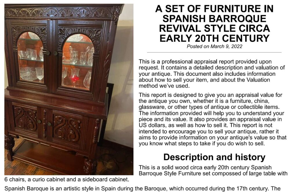 Antique Furniture Appraisal Report