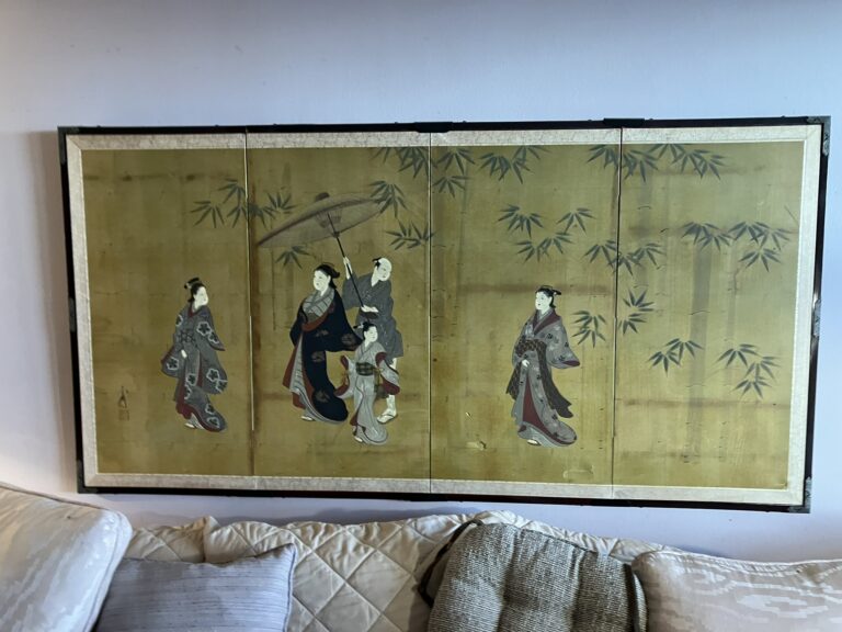 A circa 19thC Japanese Four-Panel Silk Screen Edo Period Kano School