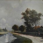 An Original Painting circa mid 19thC by Jacob Jan van der Maaten (Elburg, 4 January 1820 – Apeldoorn, 16 April 1879) Dutch River Canal Landscape
