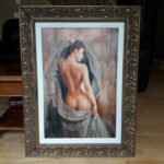 An Original Limited Edition Glicee in color on Canvas Hand Signed and Numbered by listed artist Tomasz Rut (Polish, b. 1961) titled “Dionysea Green” Depicting a Partial Nude of Woman Back circa 2006 and size 27×18 Inch Limited to 450 units