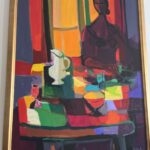 An Original Hand Made Painting by Listed artist Marcel Mouly (February 6, 1918 – January 7, 2008) titled “Desserte Devante la Fenetre” circa 1992 size 96×142 cm Depicting an Expresionist Style Painting of Woman in a Window