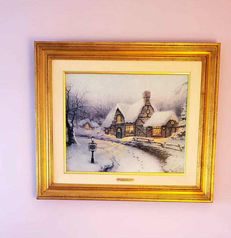 A Fine Quality Hand Signed Limited Edition Canvas Print, Framed, by Listed American Artist Thomas Kinkade, Depicting a Rural Landscape Scene, Snowed Cottage, circa mid to late 20thC in Impresionist Style. 193 out of 200 Made in AP edition.