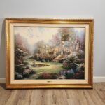 An Original Fine Quality Limited Edition Hand Signed Canvas Print by Listed Artist Thomas Kinkade Print on SN Canvas, 30×40 inch size, number 287 out of 5950 made. Title is “Gardens Beyond Spring Gate” And it depicts a Garden Scene in Impresionist Style Circa late 20thC.