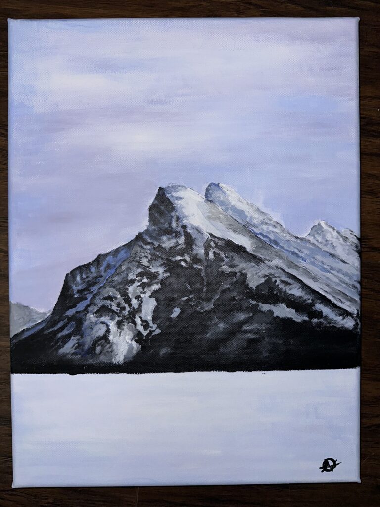 A Fine Quality Realistic Style Painting size 12 inch by 16 inch Landscape Scene of Mount Rundle a mountain in Canada’s Banff National Park Acrylic on Painting made by Listed Artist Anthony Beck (Active 21st C) circa 2024